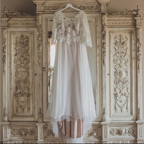 Beautiful Sadoni wedding dress, nude slip with handmade lace and chiffon dress. - Picture 7 of 8